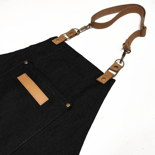 Delantal Jean Y Cuero Genuino Cocina Barman Barbería Unisex