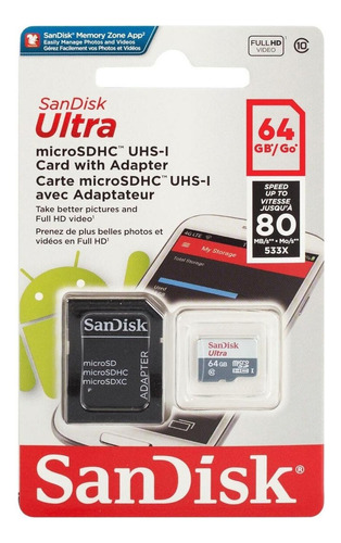 Tarjeta Micro Sd Memoria 64gb Clase 10 Original Sandisk
