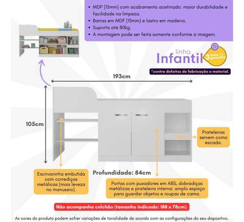 Cama Solteiro Multifunc P/ Colchão 188x78 Multimóveis Mp4230 Cor Branco