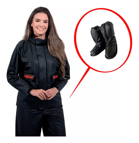 Kit Capa De Chuva Moto Feminina Serrana P + Polaina P