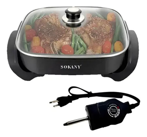 Sartén Eléctrico Antiadherente Con Termostato Color Negro Negro 60 Hz