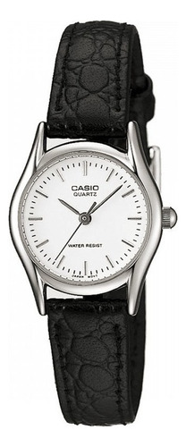 Reloj Casio Ltp-1094e-7a Dama Con Corea De Piel Color de la correa Negro Color del bisel Plateado Color del fondo Blanco