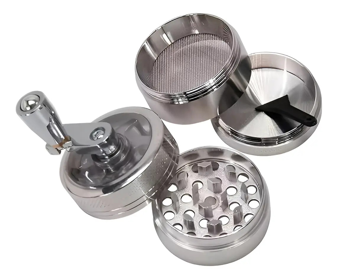 Grinder Metálico 4 Niveles 40mm con Manivela para Hierbas Especias Negro