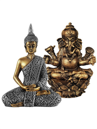 Buda Hindu Tailandês + Deus Ganesha Estatua Resina Decoracao