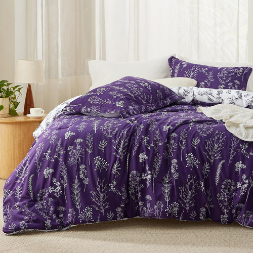 Bedsure Juego Edredon Morado Individual 1 Funda Almohada