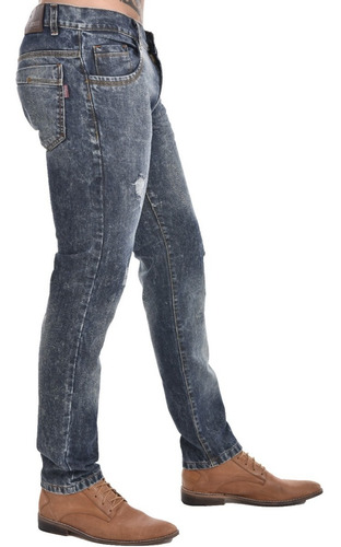 Imagen 2 de 5 de Jean Hombre Pantalon Recto Gris Localizado Rotura Desgastado
