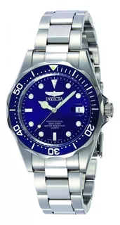 Reloj pulsera Invicta Pro Diver 9204OB de cuerpo color acero, analógico, para hombre, fondo azul, con correa de acero inoxidable color acero, agujas color acero y blanco, dial blanco y acero, minutero