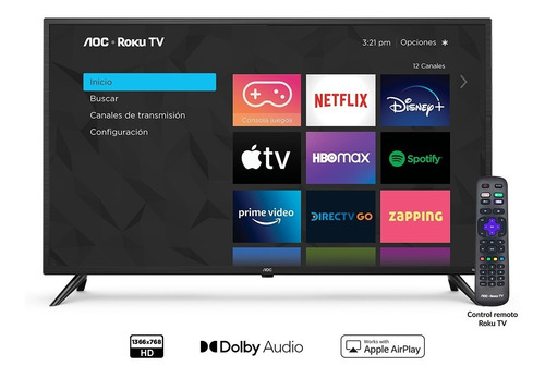 Imagen 3 de 11 de Aoc Roku Tv Led 39 Hd Smart Tv