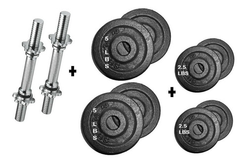 Set Kit Pesas 2 Barras Mancuerna-8 Discos-38 Libras Gym Grad