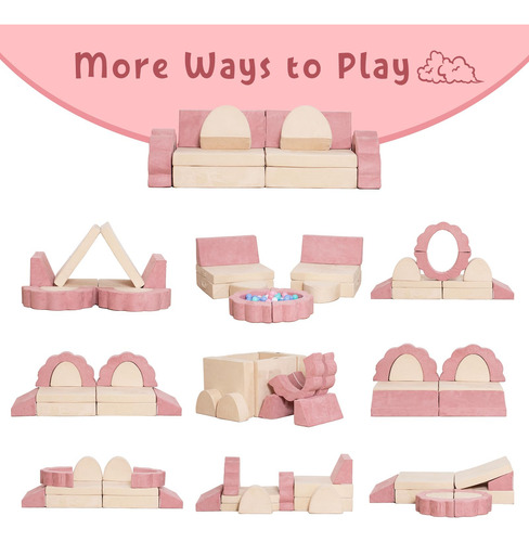 Annualring Sofá Infantil De 10 Piezas Sofá Modular Plegable Beige Y Rosa