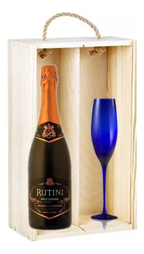 Caja Madera Champagne Rutini Brut Nature X750cc+copa Cristal