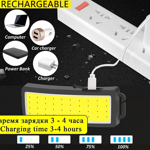 Linterna Frontal Cob De Carga Usb De Alto Brillo, Luz Fuerte
