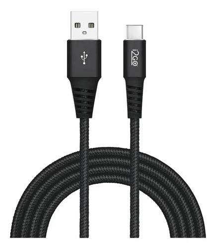 Cabo Usb-C i2GO 2m 3a Nylon Trançado Preto