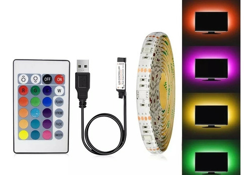 Cinta Led Adapter Usb Rgb 5 Metros Con Control24 Funciones