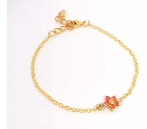 Pulsera Flor Circonias Y Chapa De Oro 14k Varios Colores 