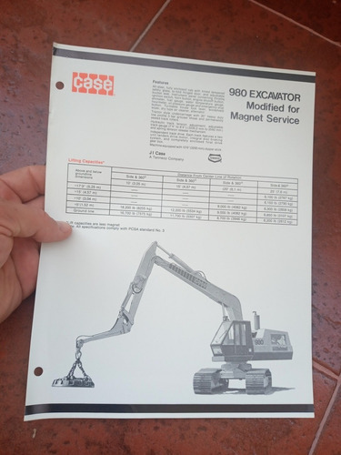 Folleto Case 980 Excavator Modifield For Magnet Service