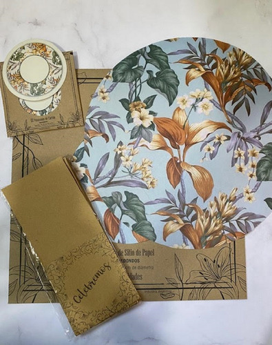 Imagen 7 de 10 de Set Platos De Sitio De Papel + Porta Cubiertos + Posavasos