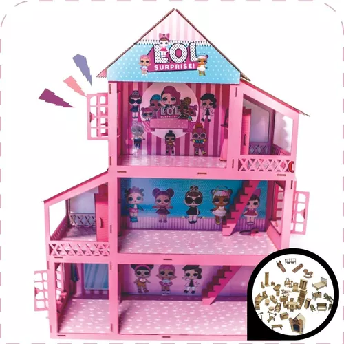 Novo Casa Casinha Para Barbie/polly/lol 60cm Mdf Com Brinde