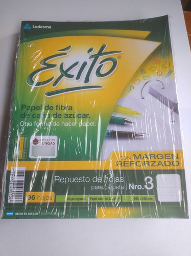 Hojas Rayadas Éxito N 3 Repuesto 2 X 96 Hojas + 1 X 90