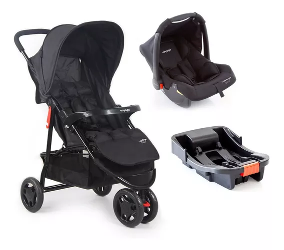 Carrinho De Bebê Voyage Delta Preto Com Base E Bebê Conforto