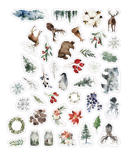 Imagen 1 de 5 de Stickers Bosque Invierno Pack 40 Unidades Ideal Souvenir