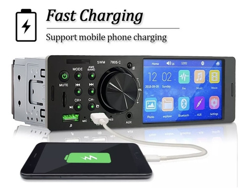 Rádio De Carro Mp5 1 Din Com 4,1'' Ecrã Tátil E Fm/aux/usb