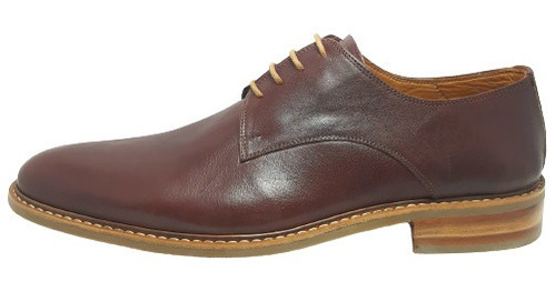 Zapato Vestir Hombre Cuero Marrón Cordón Mocasin Goma 