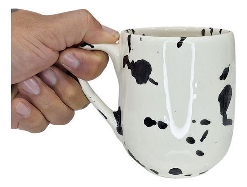 Taza De Cerámica Blanco Gotas Negras