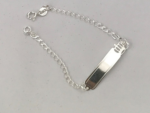 Imagem 3 de 7 de Pulseira Chapa Infantil Coroa Prata 925 Gravação Cx Veludo
