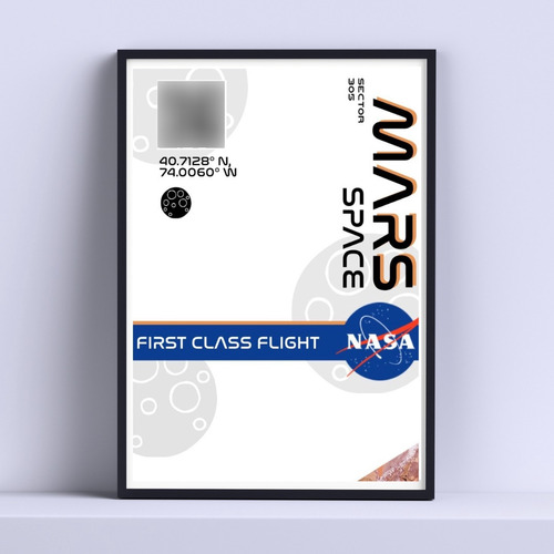 Cuadro Nasa Ticket Decorativo  30x40cm Con Vidrio