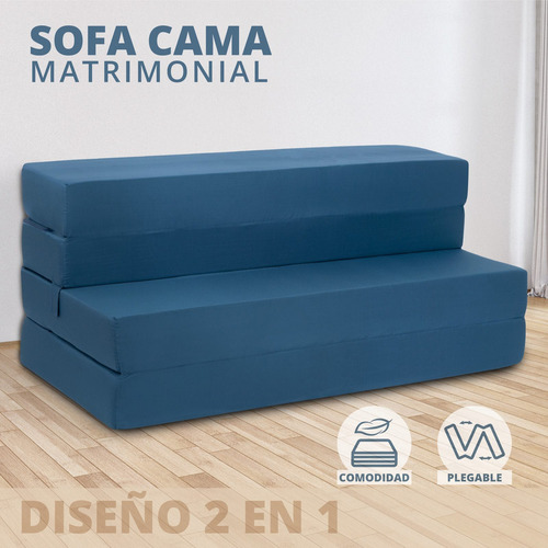 Sofa Cama Doble Sillon Plegable Colchon Matrimonial 2 En 1 Color Azul