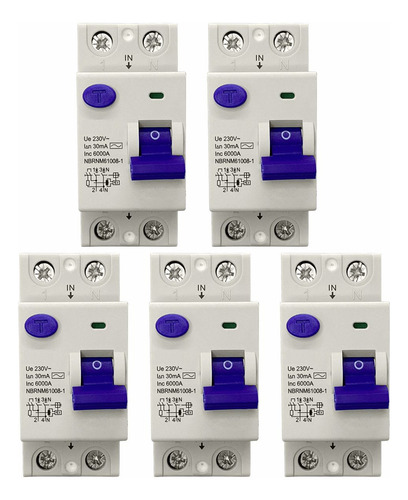 Kit 5 Interruptor Diferencial Residual Idr Bipolar 63a 30ma