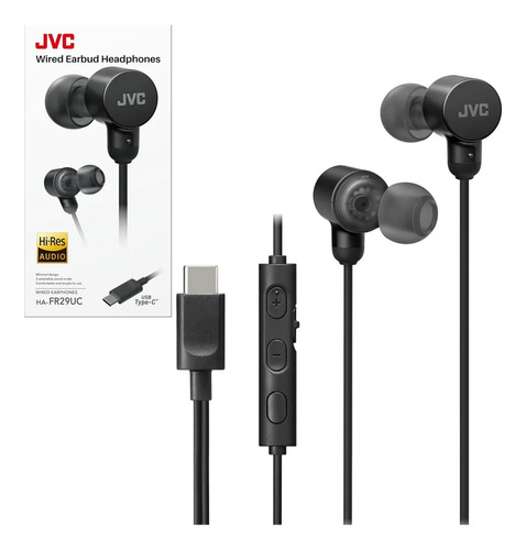 Audifonos Alambricos Usb-c Jvc Hafr29uc Aislamiento De Ruido Negro