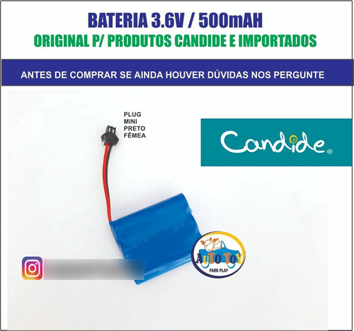 Bateria 3.6v500mah Mini Plug Preto