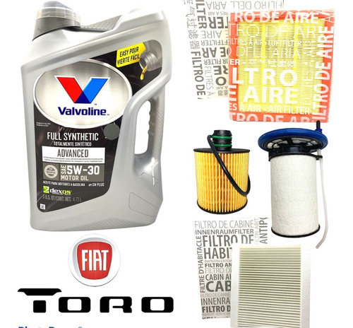 Kit 4 Filtros + 5l Aceite Valvoline Fiat Toro 2.0 Diesel