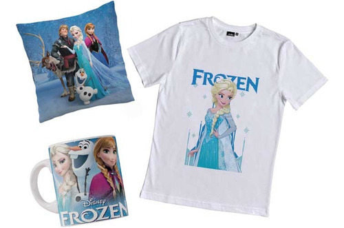 Combo Remera Frozen Elsa Disney Con Taza Y Almohada