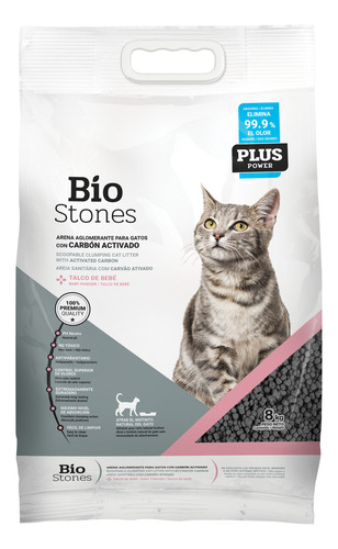 Piedras Sanitarias Bentonita Aglomerante Bio Stones Carbon Activo Con Aroma A Talco De Bebe Pack 3 Bolsas X 8 Kg