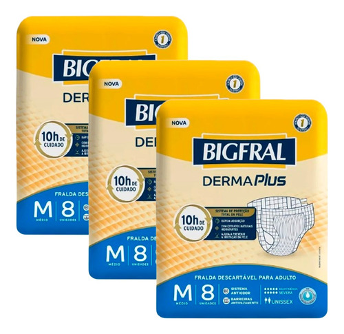 Kit 3 Pacotes Bigfral Derma Plus Geriátrica Descartável
