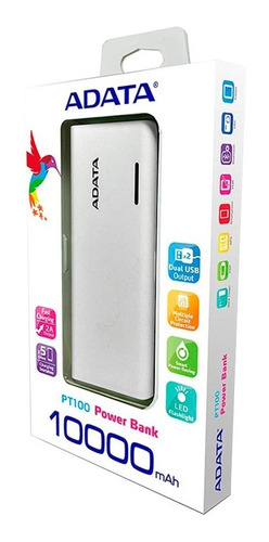 Adata  Power Bank Bateria Portatil Pt100 Blanco/azul