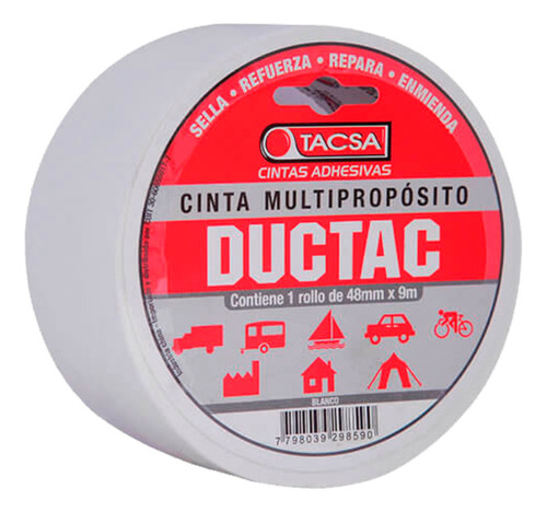 Cinta Multiproposito Tacsa Ductac Tape 48 Mm X 9 Mts Color Blanco