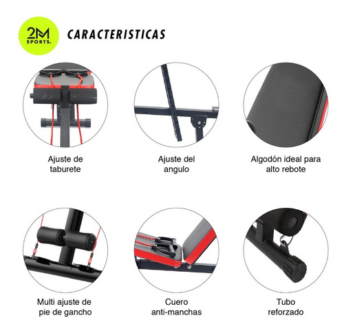 Imagen 4 de 7 de Banco Regulable Para Gimnasio Pesas Banda Elastica Accesorio