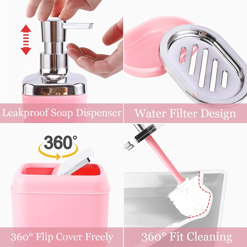 Juego De Accesorios De Baño Rosa De 9 Piezas, Juego De Baño
