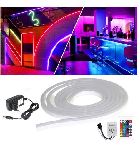 Fita Mangueira De Led Neon Rgb 5m 12v Com Controle E Fonte