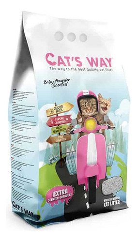 Arena Sanitaria Cats Way Aroma Talco Bebé 8,5kg. Np x 8.5kg de peso neto  y 8.5kg de peso por unidad