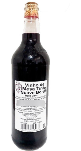 Vinho Tinto Suave Bordô Artesanal - 1lt