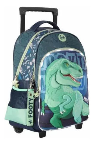 Mochila Con Carro 18puLG Footy Dinosaurio T-rex Con Luz Led