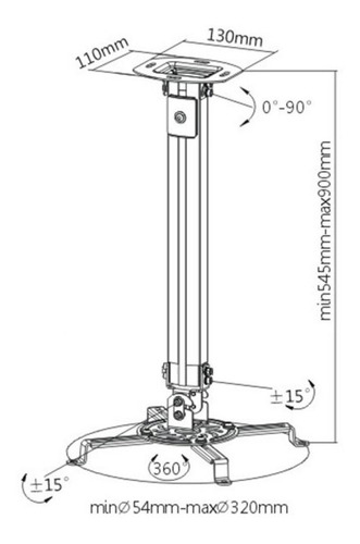 Imagen 3 de 3 de Soporte De Techo Para Proyector Ovaltech 545-900mm 13.5kg