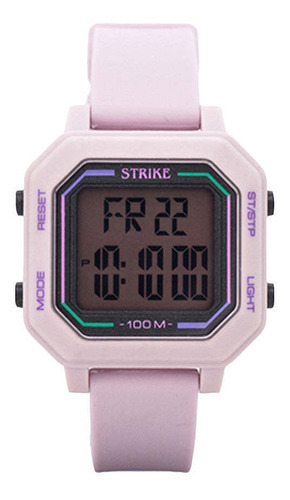 Reloj pulsera Strike Watch YP19795-04-PINK, digital, para mujer, fondo gris, con correa de resina color rosa, bisel color rosa y hebilla simple