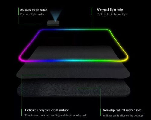 Imagen 4 de 9 de Mouse Pad Rgb Gamer Para Computadoras Laptop Escritorio