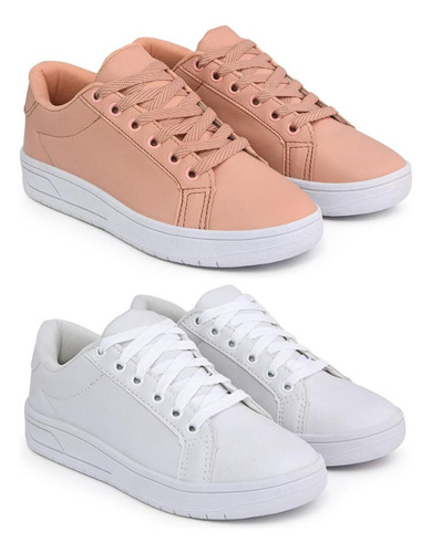 Kit 2 Pares Tenis Feminino Branco Casual Preto Atitude